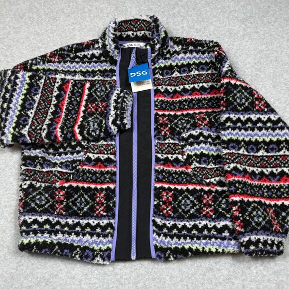 DSG Youth Girls Size XL Cozy Fleece Full Zip Jacket Funky Fair Isle NWT - Picture 1 of 12